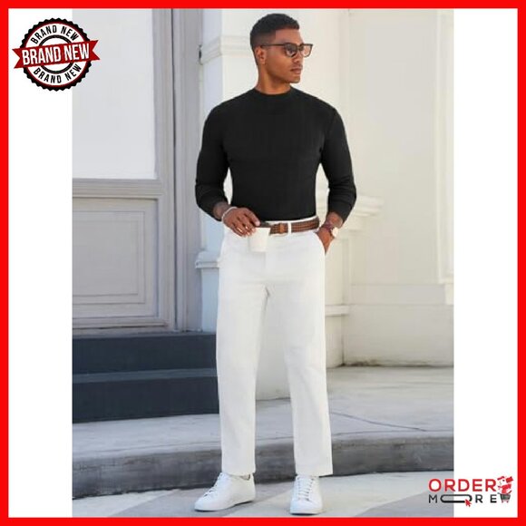 Men's Slim Fit Mock Turtleneck Sweater Ribbed Knit Warm Pullover - Picture 5 of 7